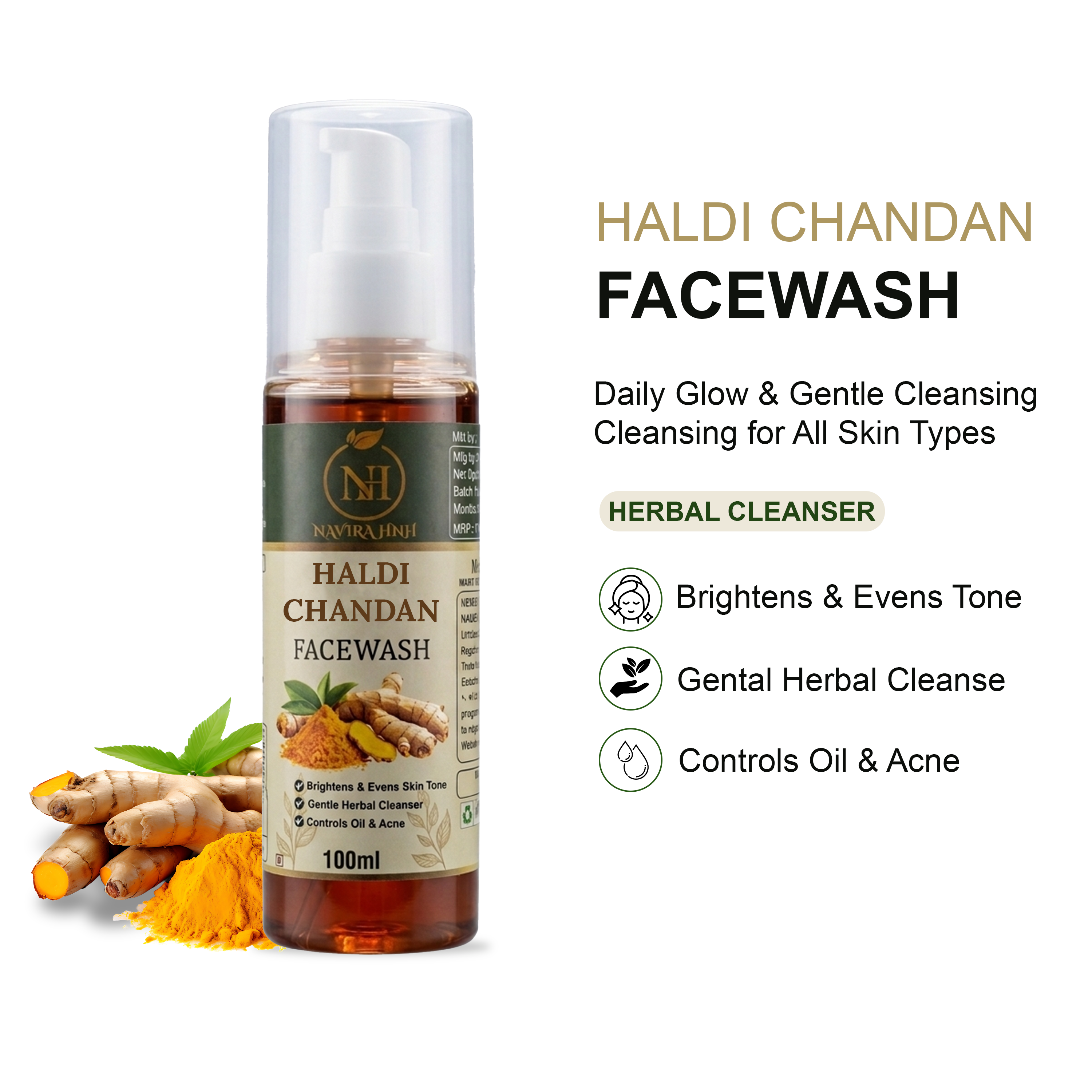 Haldi Chandan Facewash | Turmeric & Sandalwood Brightening Cleanser | Gentle Daily Face Wash
